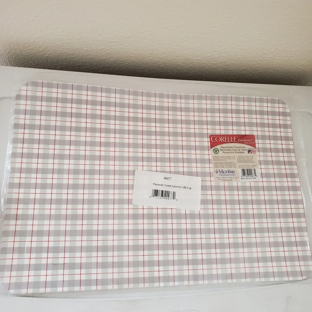 Corelle Coordinates Splendor Reversible Placemats 6 Pack Red Grey Swirl Plaid